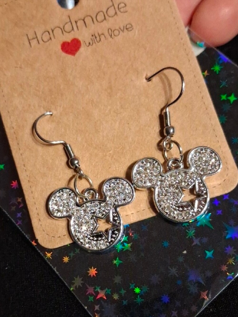 $8 Each Or Bundle 5/$20 Handmade Silver Mickey Mouse W/ Star Dangle Earrings